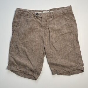 CENTO LINO Shorts 100% Linen Womens Sz 50 (W 33") 9" Inseam‎ Brown Made in Italy